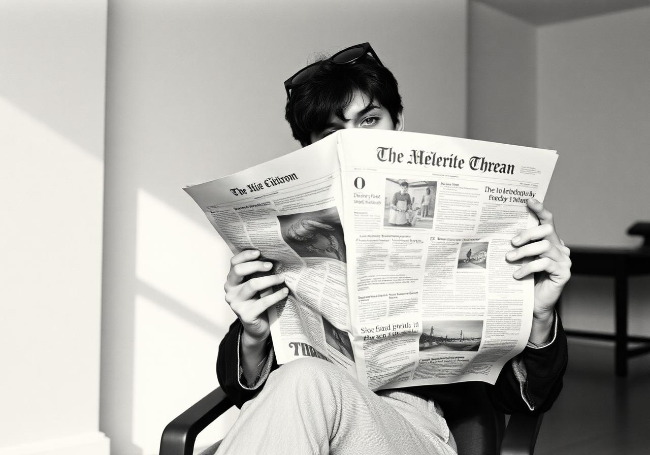 Editorial portrait reading a newspaper